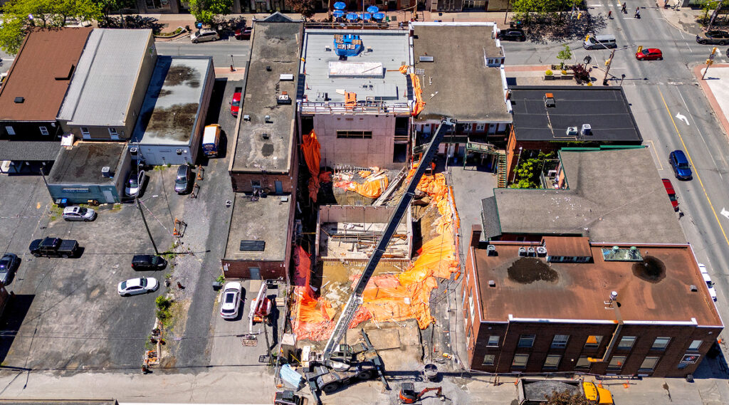 Bird's eye photo of the under construction arts centre