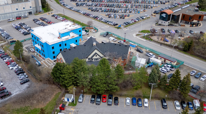 Bird's-eye view of Ronald McDonald House building and property