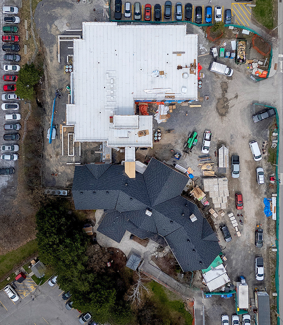 Overhead view of Ronald McDonald House building and property
